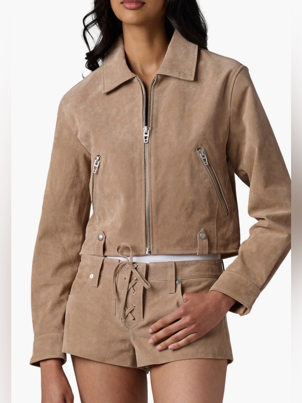 Women's Suede Zip-Front Jacket in Frappe